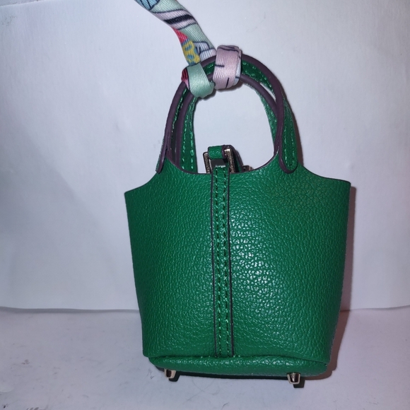 Green Rhinestone Jewel on Green Mini Bag Charm Storage Accessory - Picture 8 of 9